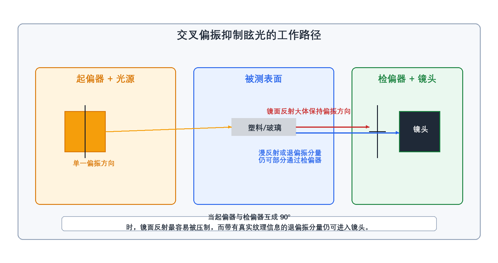 交叉偏振抑制眩光的工作路径